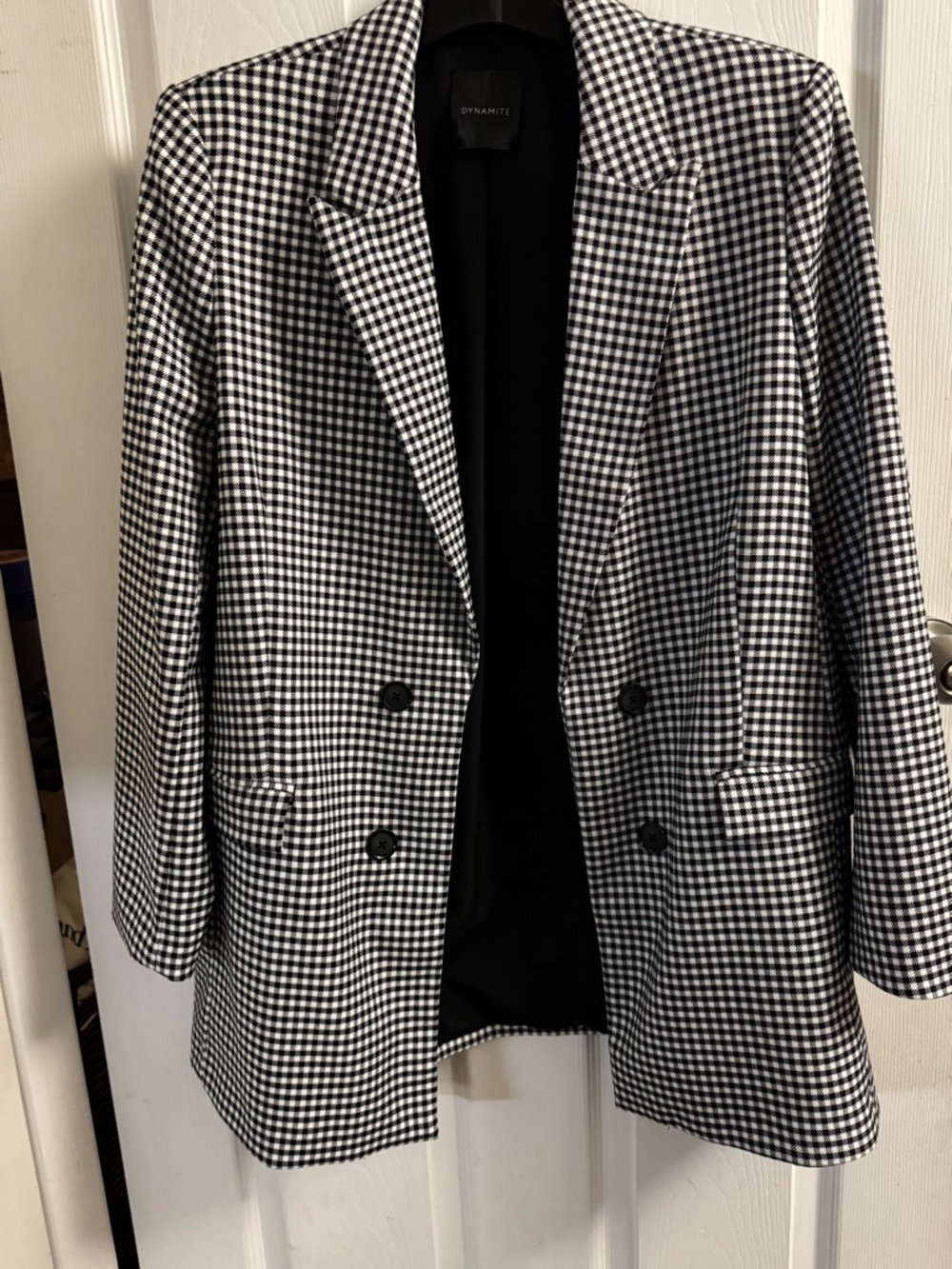 Black & White Gingham Double-Breasted Blazer